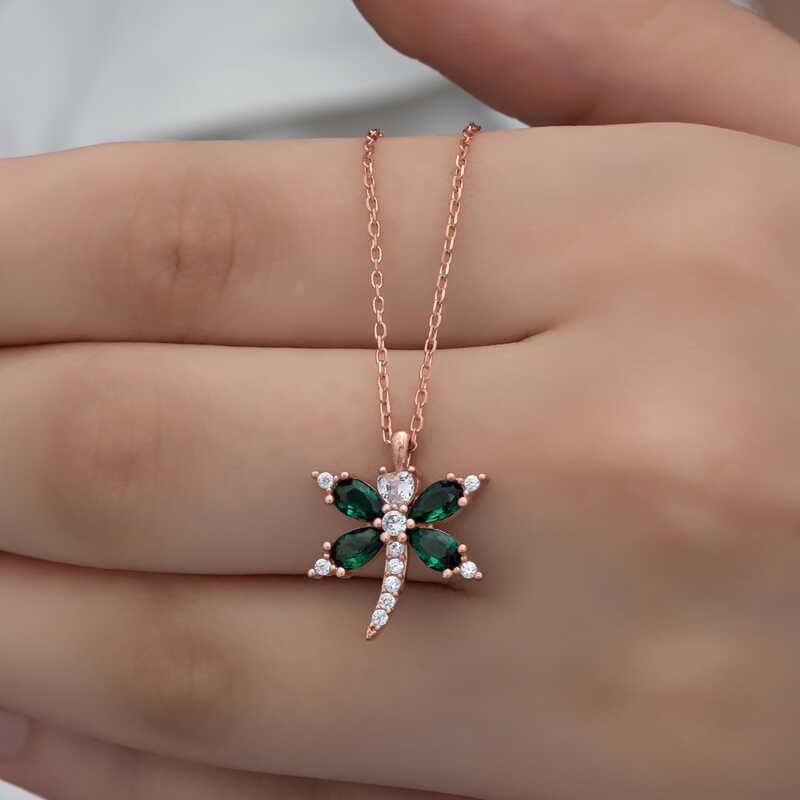 Zilveren Groene Libel Zirkonia Damesketting - Alania Juwelier