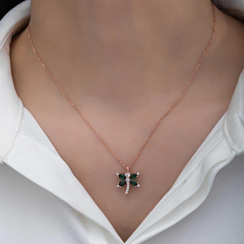 Zilveren Groene Libel Zirkonia Damesketting - Alania Juwelier